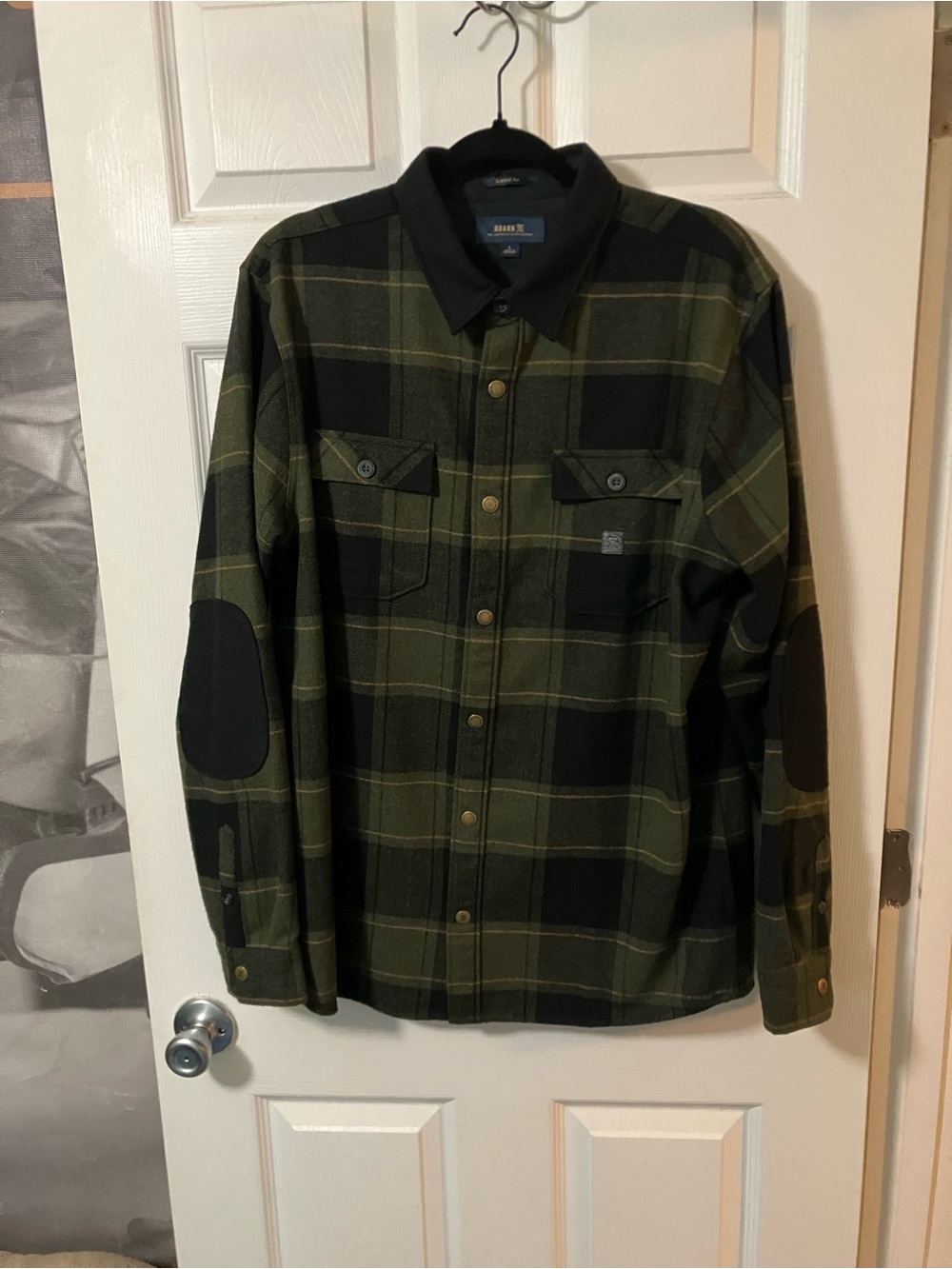 ROARK Nordsman Flannel Shirt Mens Large L Black Green Surf Wool Heavy
